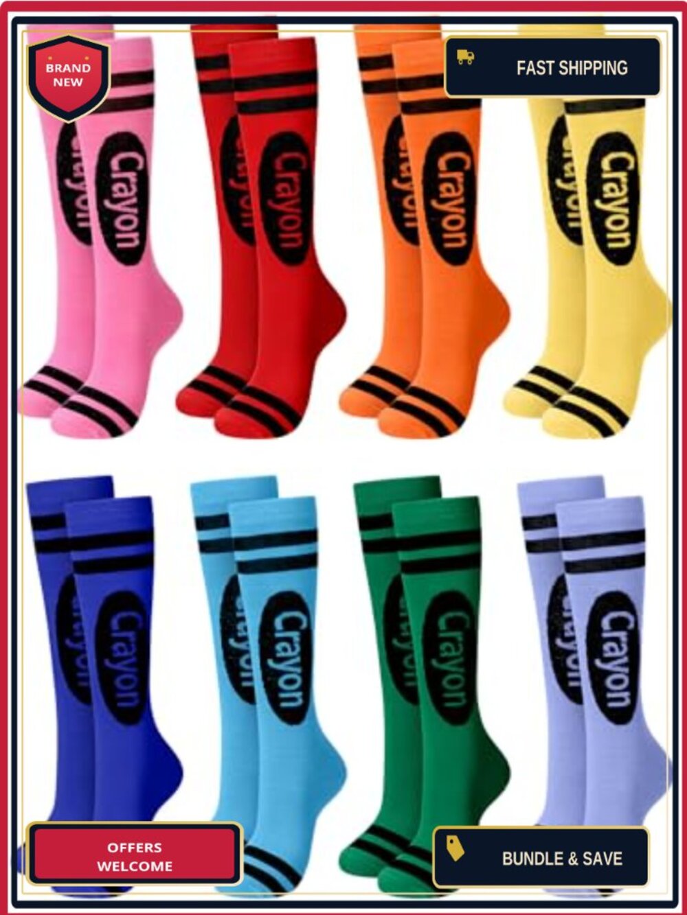 Glitopper Crayon Socks Halloween Thigh High Novelty Cotton